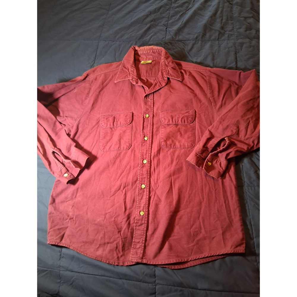 Five Brother Mens Large Burgundy Heavy Cotton Canvas Work Shirt Button Down